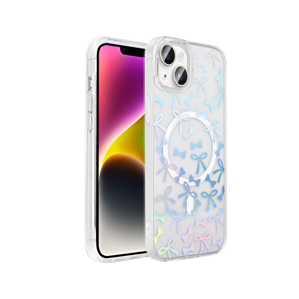 Apple iPhone 13 Uyumlu Kılıf M-Safe Şarj Özellikli Şeffaf Zore Folk Sert Kapak