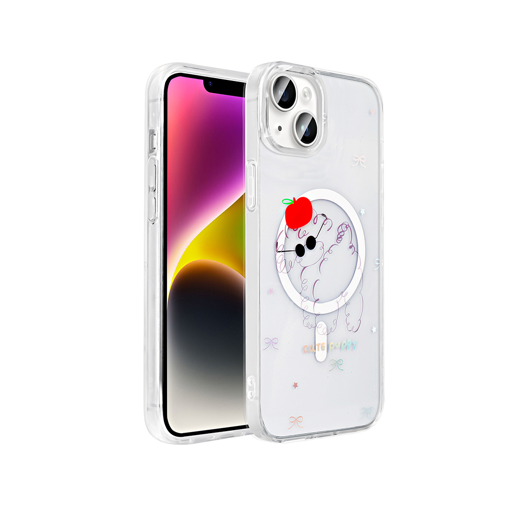 Apple iPhone 13 Uyumlu Kılıf M-Safe Şarj Özellikli Şeffaf Zore Folk Sert Kapak