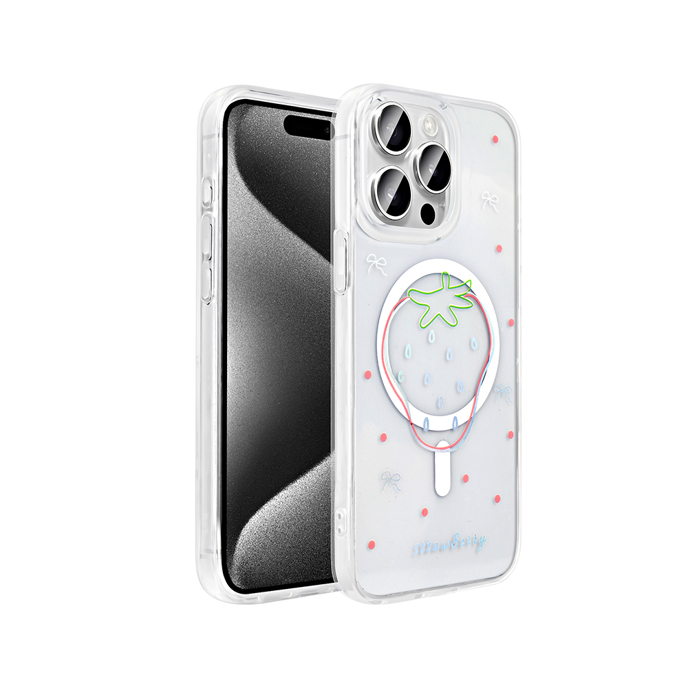 Apple iPhone 15 Pro Uyumlu Kılıf M-Safe Şarj Özellikli Şeffaf Zore Folk Sert Kapak
