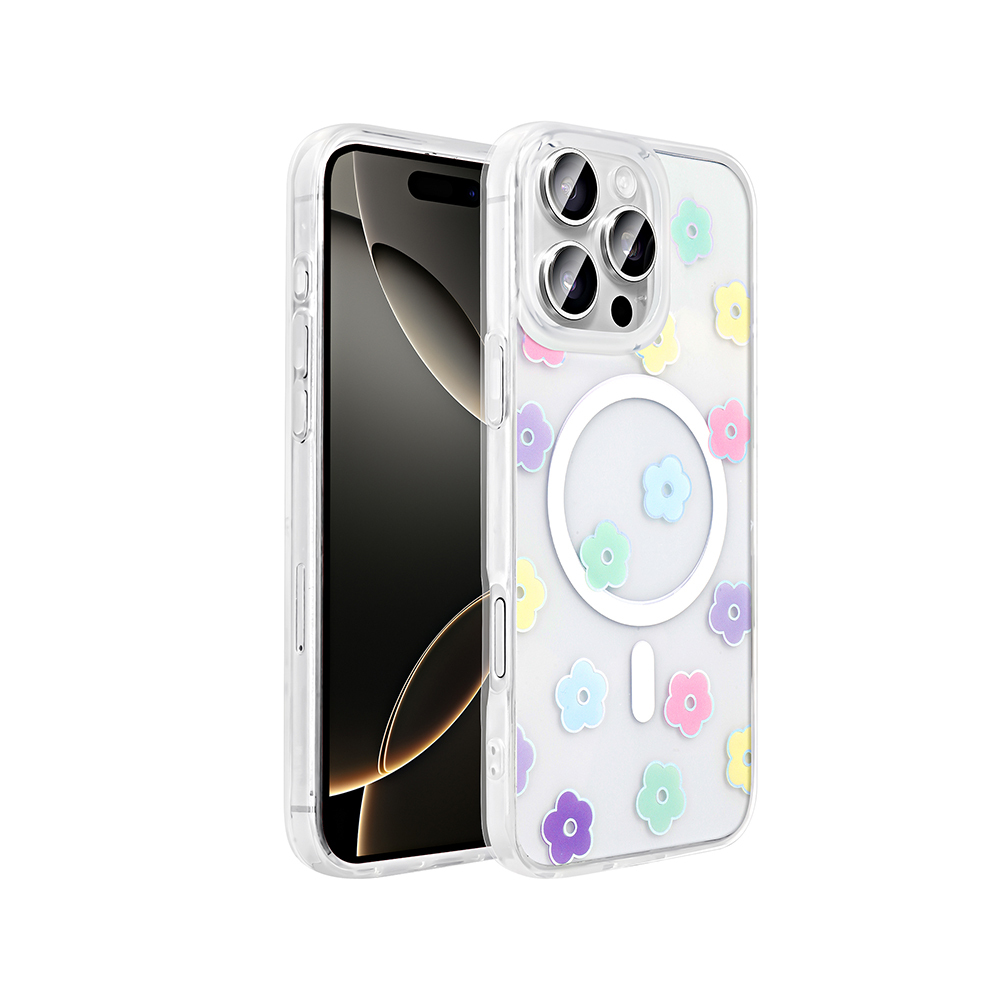 Apple iPhone 16 Pro Max Uyumlu Kılıf M-Safe Şarj Özellikli Şeffaf Zore Folk Sert Kapak