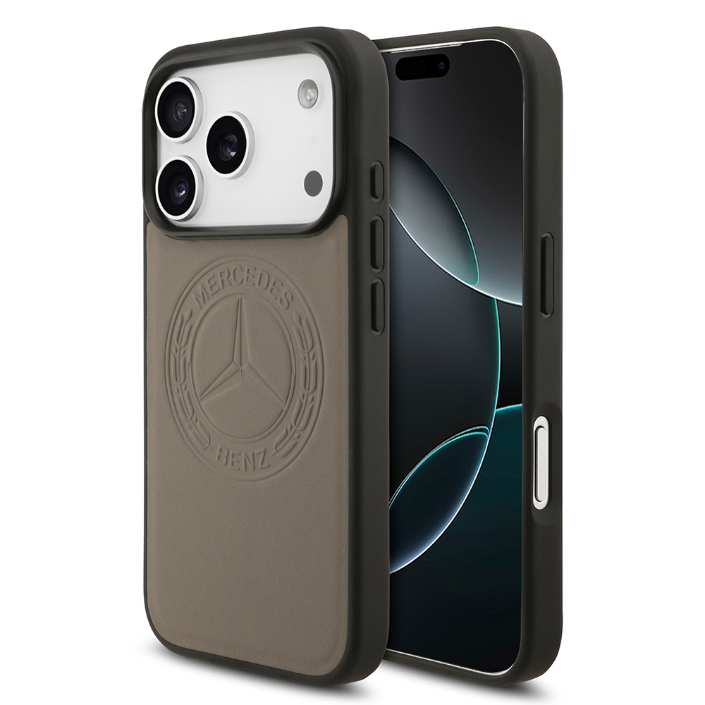 Apple iPhone 17 Pro Uyumlu Kılıf Mercedes Benz Orjinal Lisanslı M-safe Şarj Özellikli Hakiki Deri Nostaljik Yıldız Dizayn Kapak