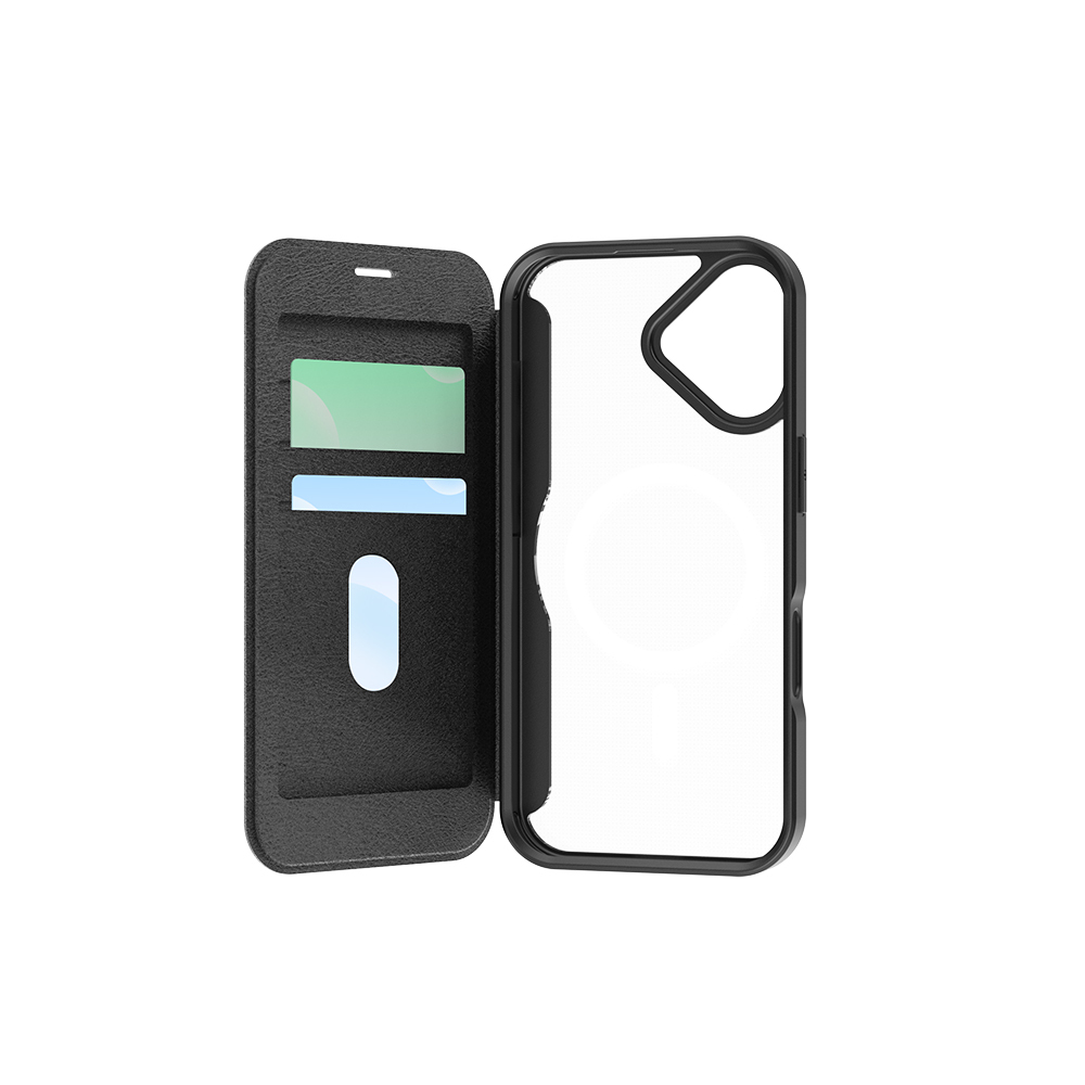 [RNZ-TA123144] Apple iPhone 17 Uyumlu Kılıf M-Safe Şarj Özellikli Raptic Air Folio Şeffaf Kartlıklı Kapaklı Kılıf