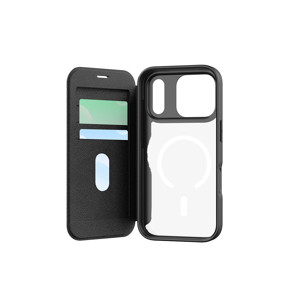 [RNZ-TA123147] Apple iPhone 17 Pro Uyumlu Kılıf M-Safe Şarj Özellikli Raptic Air Folio Şeffaf Kartlıklı Kapaklı Kılıf