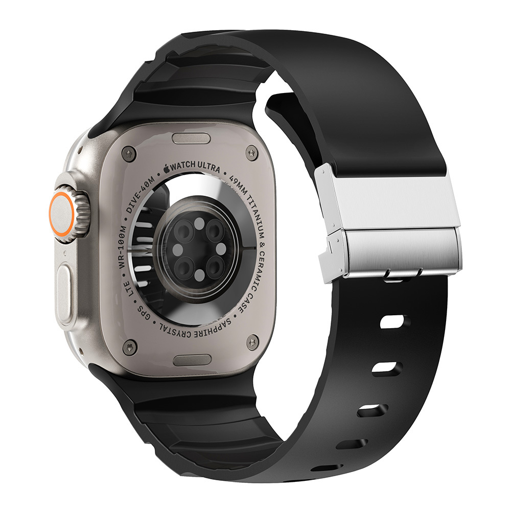 [RNZ-TA123616] Apple Watch 42mm Uyumlu Zore KRD-145 Metal Tokalı Silikon Kordon (Siyah)