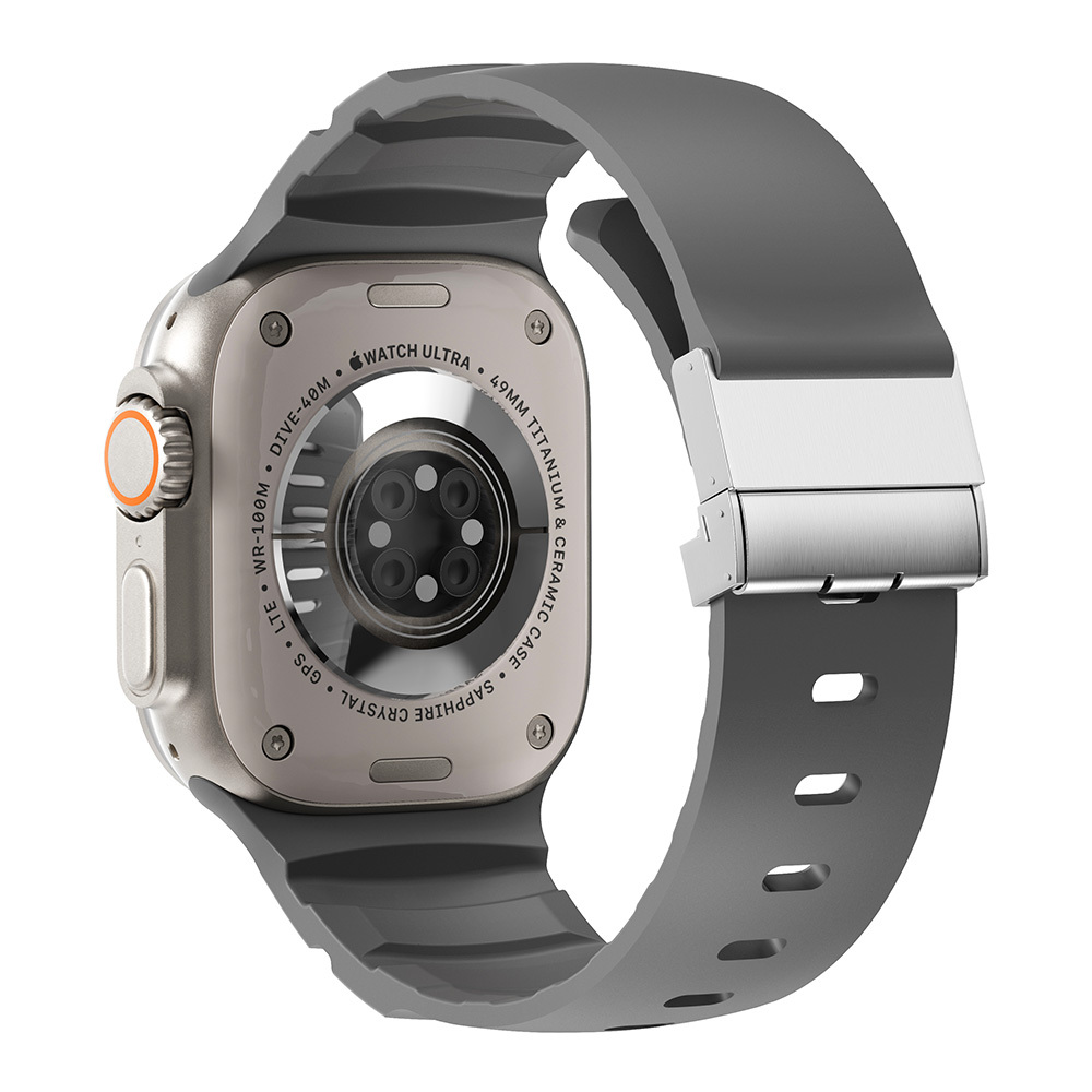 Apple Watch 44mm Uyumlu Zore KRD-145 Metal Tokalı Silikon Kordon