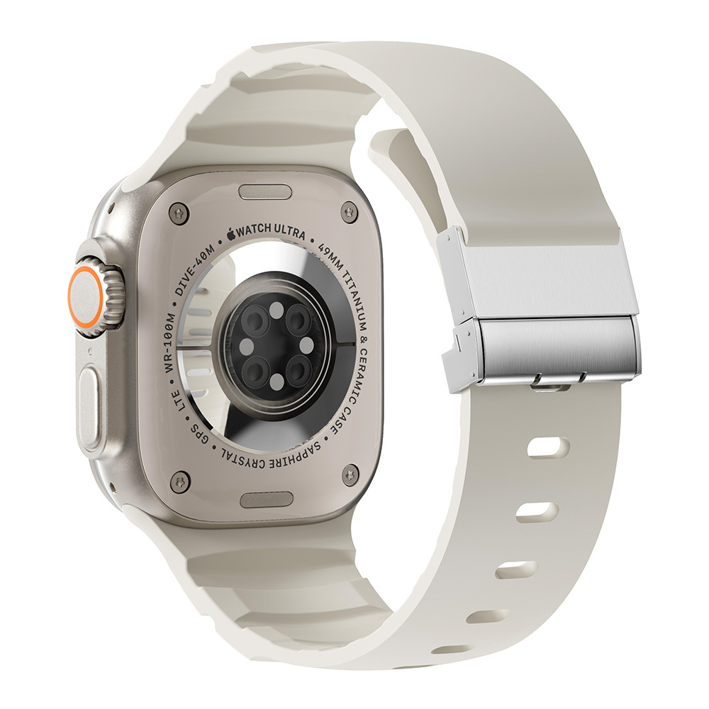 Apple Watch 44mm Uyumlu Zore KRD-145 Metal Tokalı Silikon Kordon