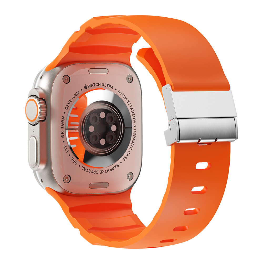 Apple Watch 44mm Uyumlu Zore KRD-145 Metal Tokalı Silikon Kordon