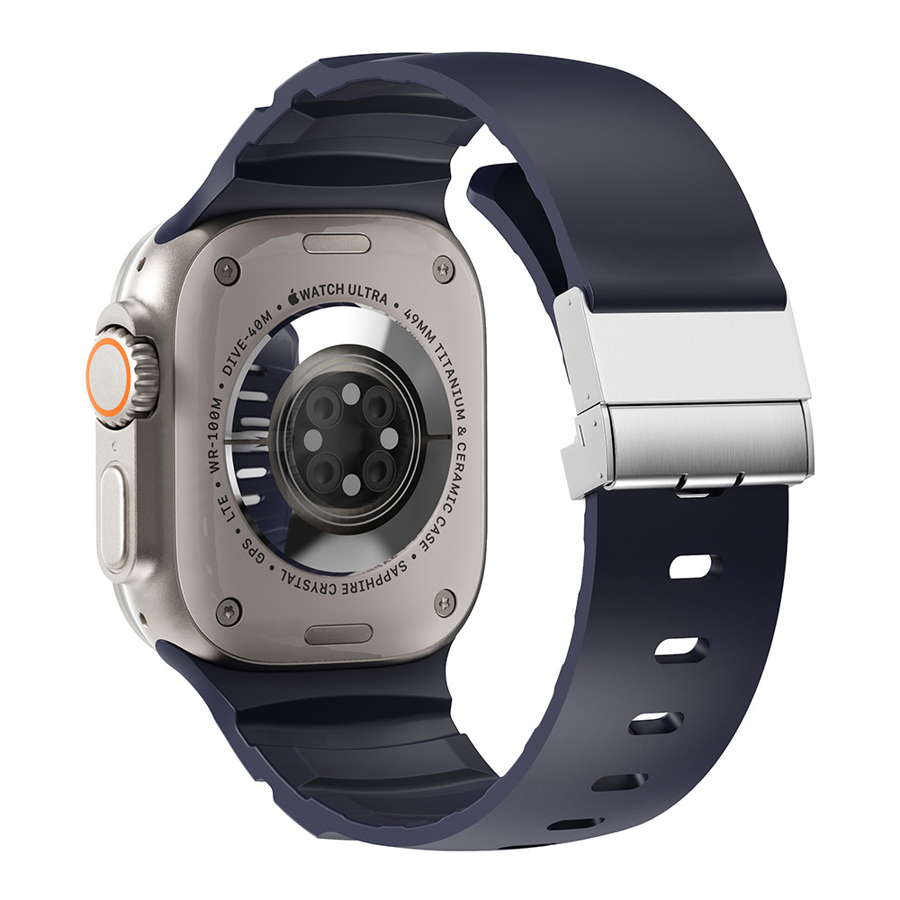Apple Watch 7 45mm Uyumlu Zore KRD-145 Metal Tokalı Silikon Kordon