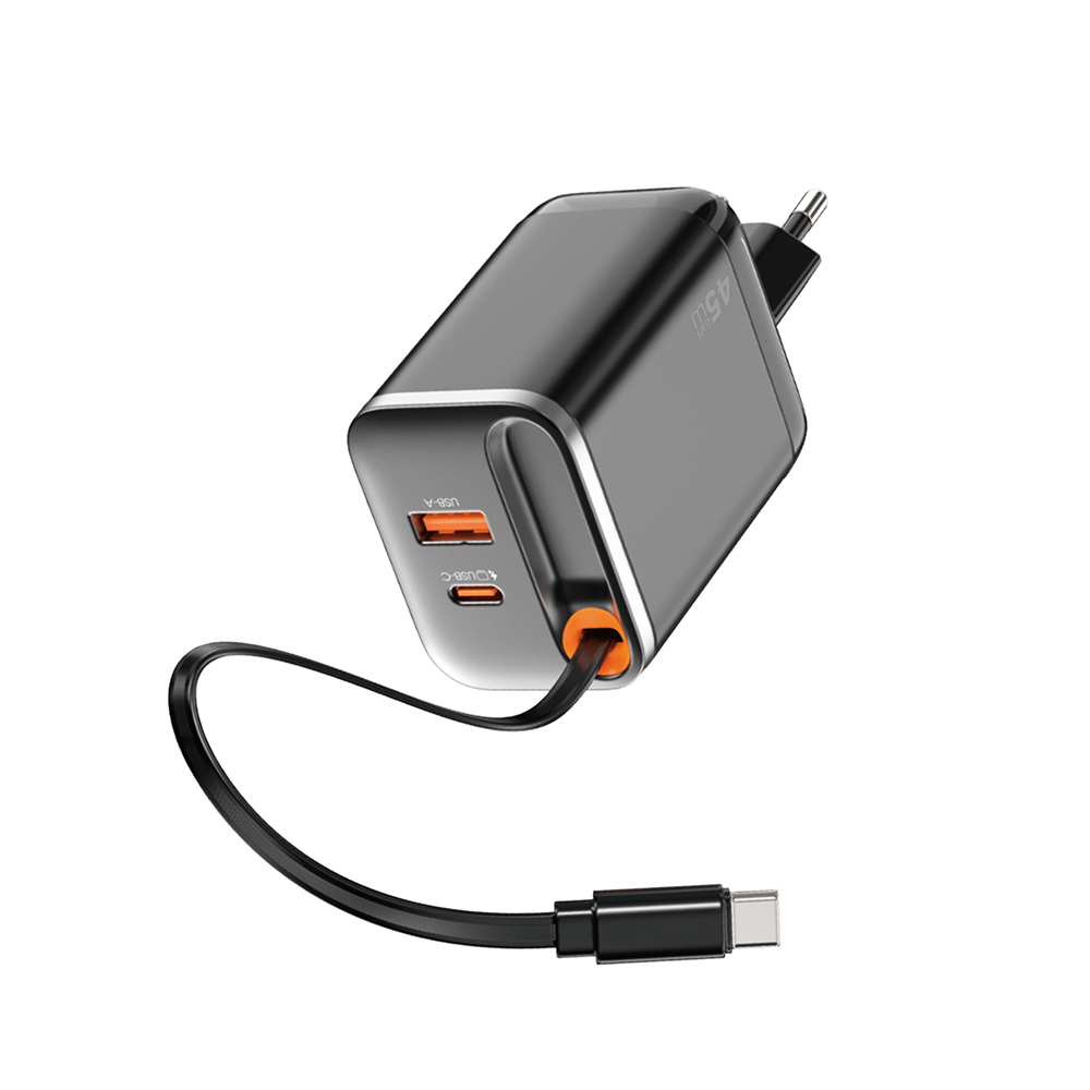 [RNZ-TA121737] Wiwu Wi-G021 Helix Serisi GaN Teknolojili Hızlı Şarj Başlığı USB-A to Type-C PD 45W Type-C Kablolu Şarj Seti