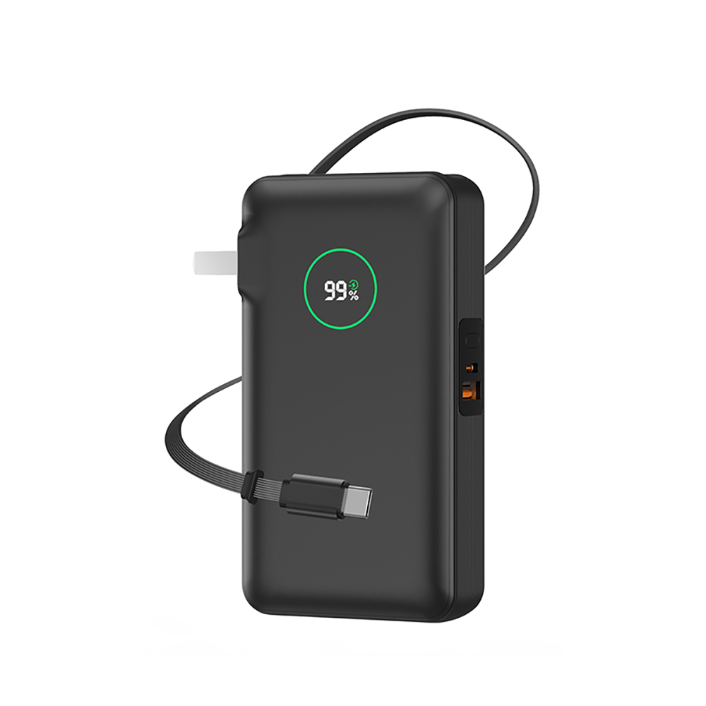 [RNZ-TA121738] Wiwu Wi-P049 Noble Serisi Type-C Kablolu Dijital LED Göstergeli Powerbank PD 35W 10000mAh (Siyah)