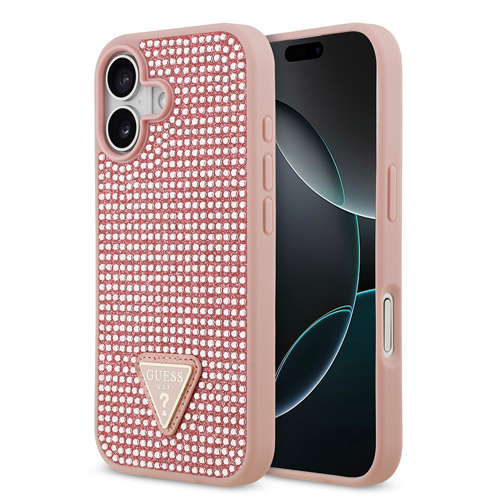 Apple iPhone 17 Uyumlu Kılıf Guess Orjinal Lisanslı Taşlı Arka Yüzey Üçgen Logolu Kapak