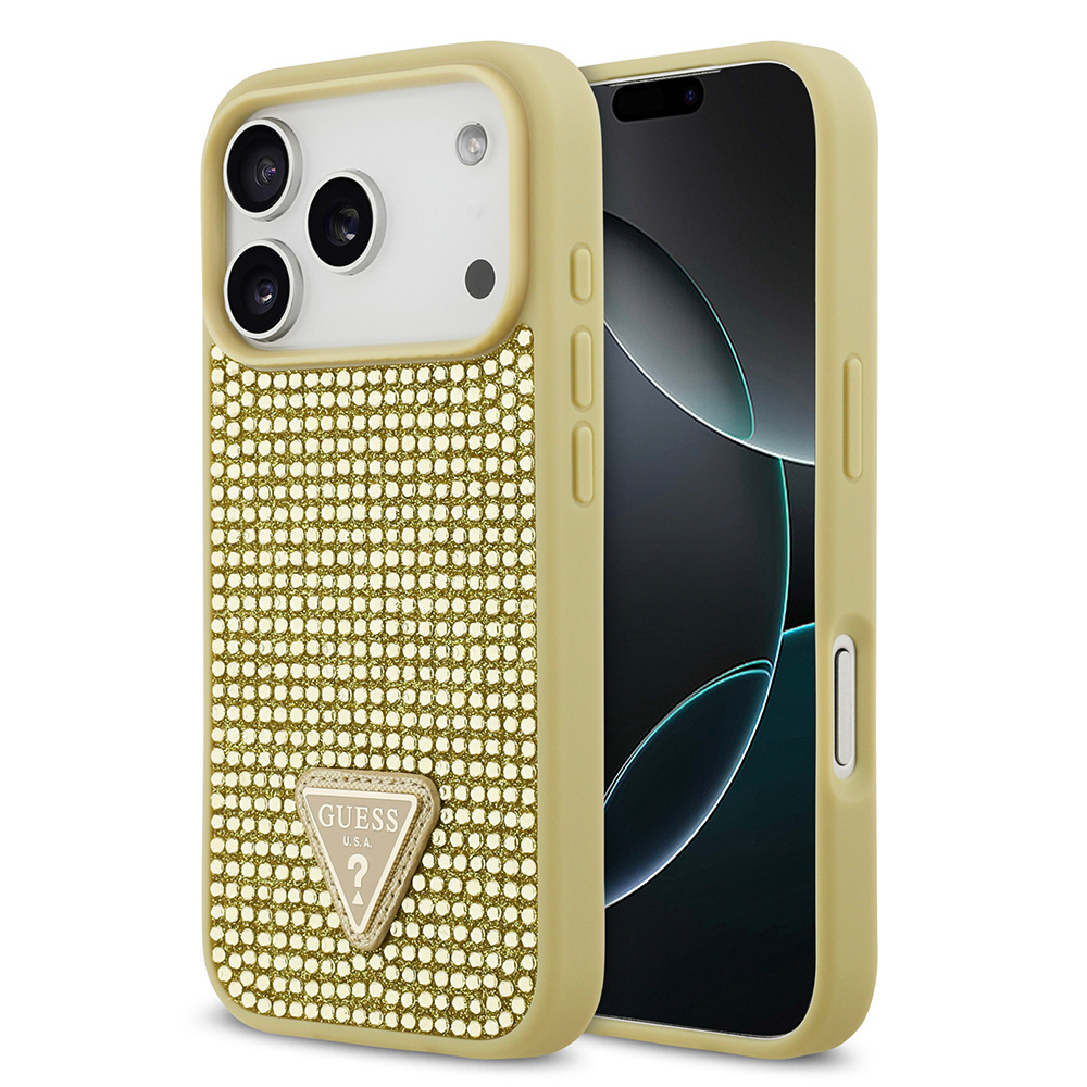 Apple iPhone 17 Pro Uyumlu Kılıf Guess Orjinal Lisanslı Taşlı Arka Yüzey Üçgen Logolu Kapak