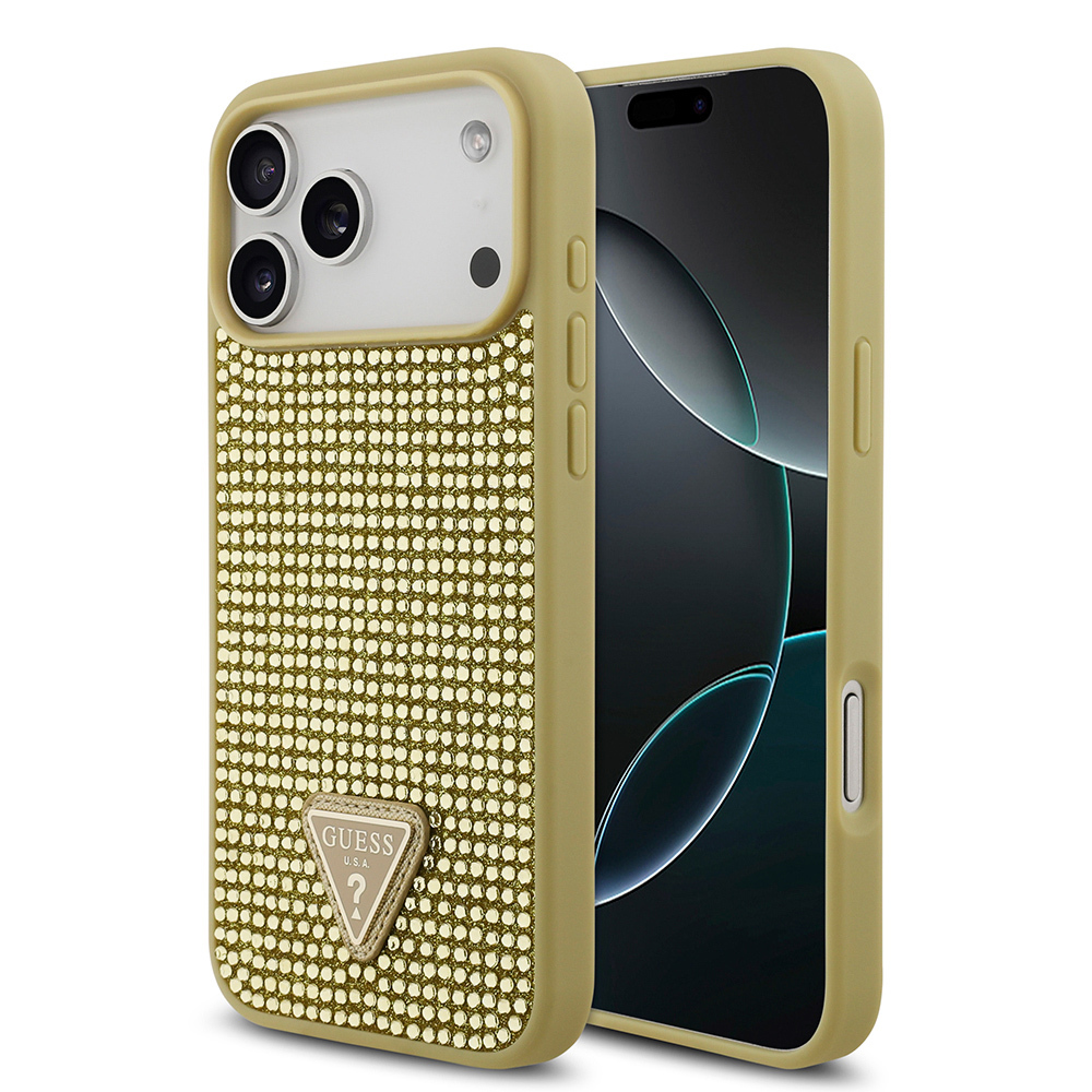 Apple iPhone 17 Pro Max Uyumlu Kılıf Guess Orjinal Lisanslı Taşlı Arka Yüzey Üçgen Logolu Kapak