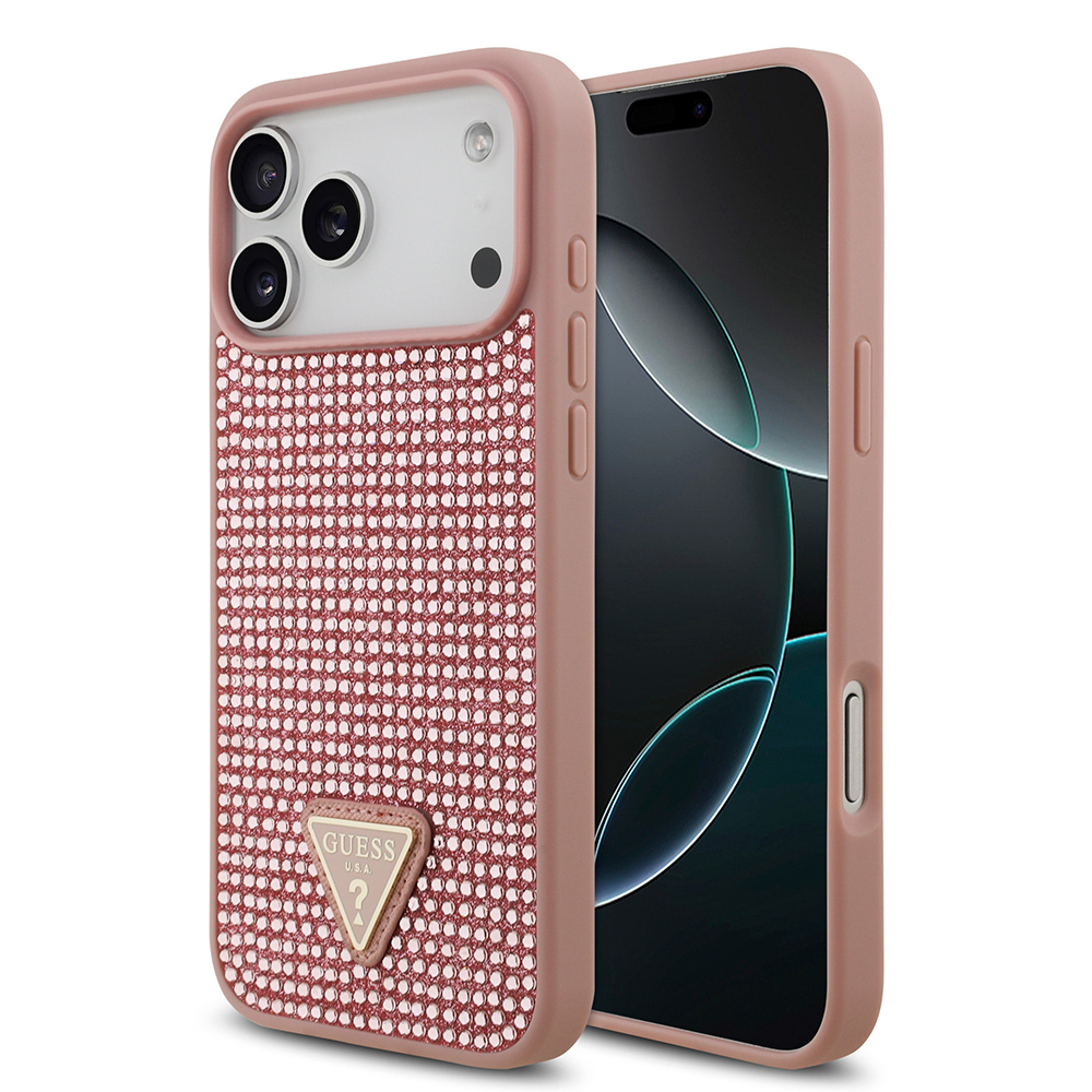 Apple iPhone 17 Pro Max Uyumlu Kılıf Guess Orjinal Lisanslı Taşlı Arka Yüzey Üçgen Logolu Kapak