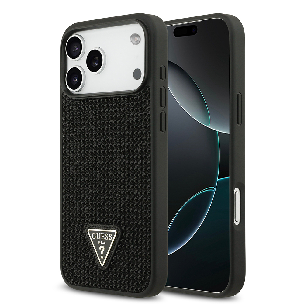 Apple iPhone 17 Pro Max Uyumlu Kılıf Guess Orjinal Lisanslı Taşlı Arka Yüzey Üçgen Logolu Kapak
