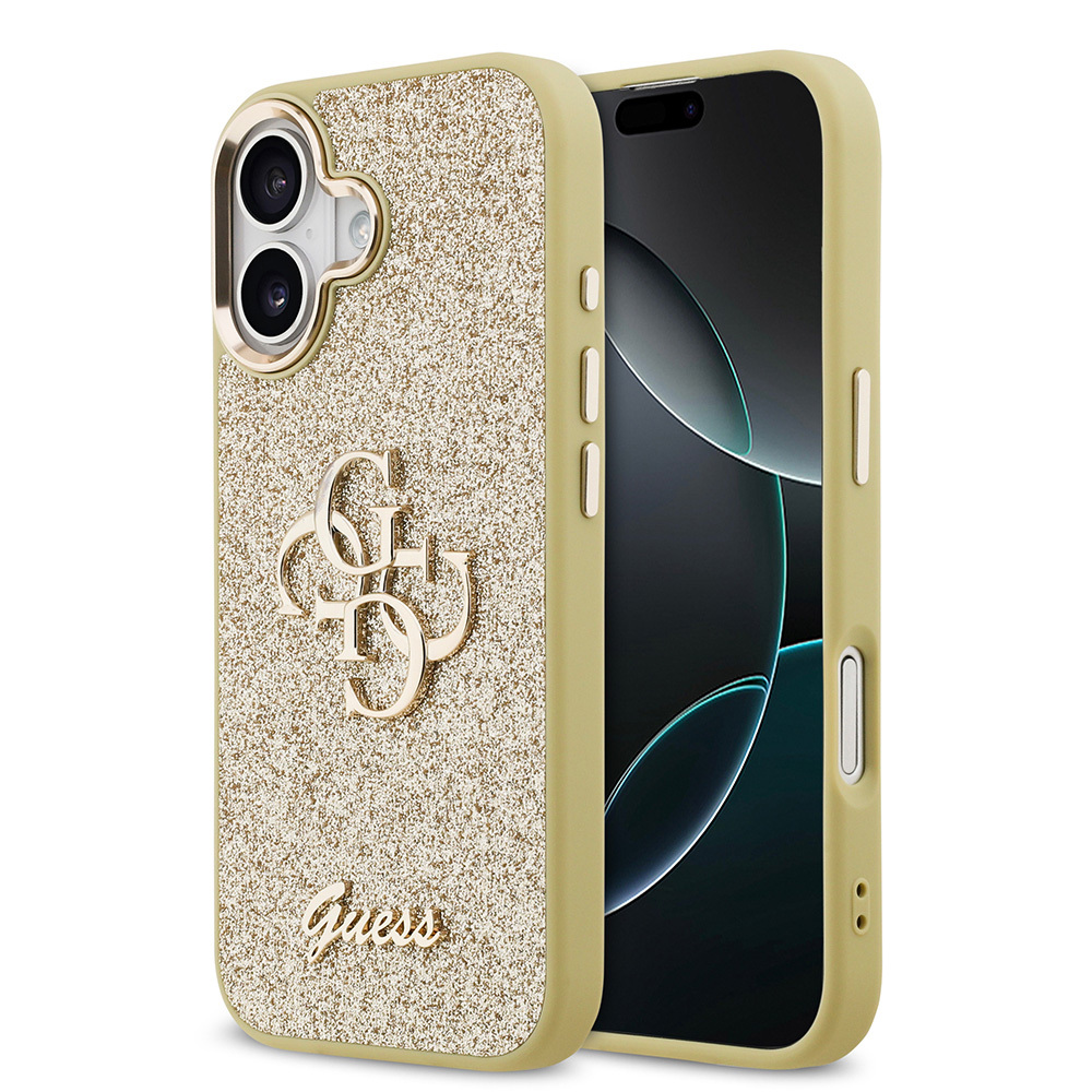 Apple iPhone 17 Uyumlu Kılıf Guess Orjinal Lisanslı 4G Büyük Metal Kamera Çerçeveli ve Logolu Glitter Kapak