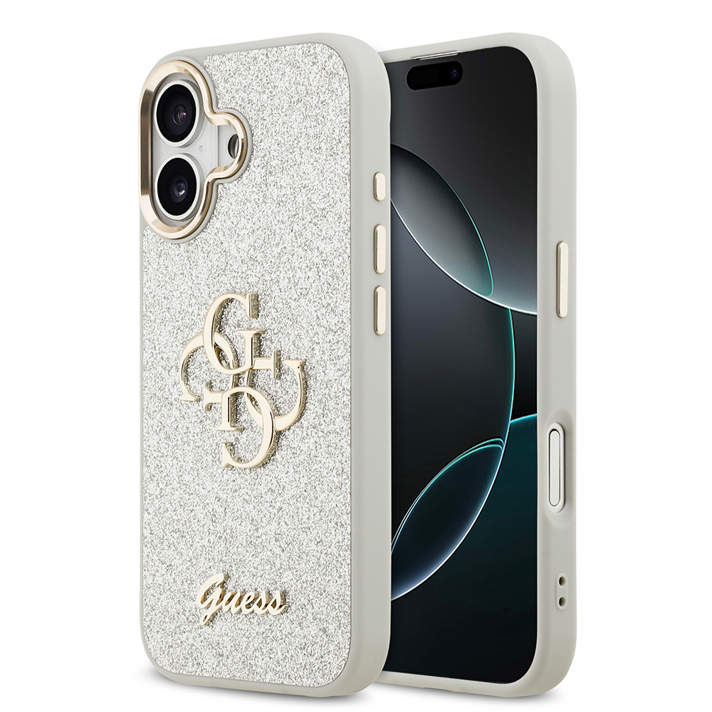 Apple iPhone 17 Uyumlu Kılıf Guess Orjinal Lisanslı 4G Büyük Metal Kamera Çerçeveli ve Logolu Glitter Kapak