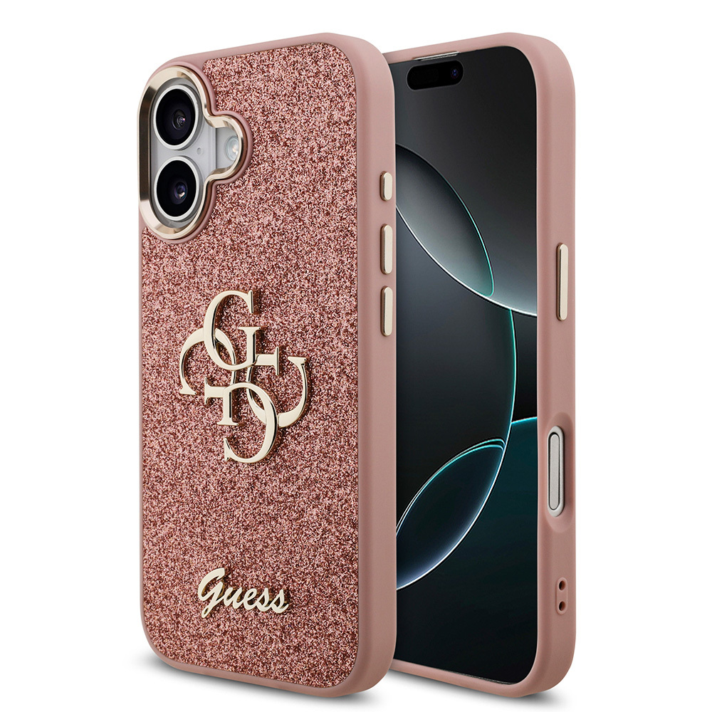 Apple iPhone 17 Uyumlu Kılıf Guess Orjinal Lisanslı 4G Büyük Metal Kamera Çerçeveli ve Logolu Glitter Kapak