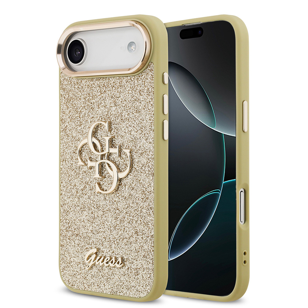 Apple iPhone 17 Air Uyumlu Kılıf Guess Orjinal Lisanslı 4G Büyük Metal Kamera Çerçeveli ve Logolu Glitter Kapak