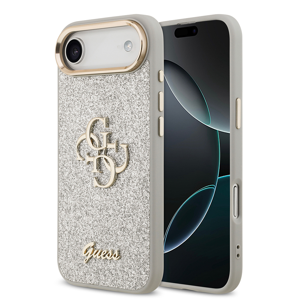 Apple iPhone 17 Air Uyumlu Kılıf Guess Orjinal Lisanslı 4G Büyük Metal Kamera Çerçeveli ve Logolu Glitter Kapak