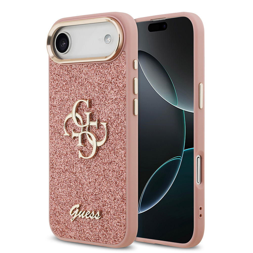 Apple iPhone 17 Air Uyumlu Kılıf Guess Orjinal Lisanslı 4G Büyük Metal Kamera Çerçeveli ve Logolu Glitter Kapak