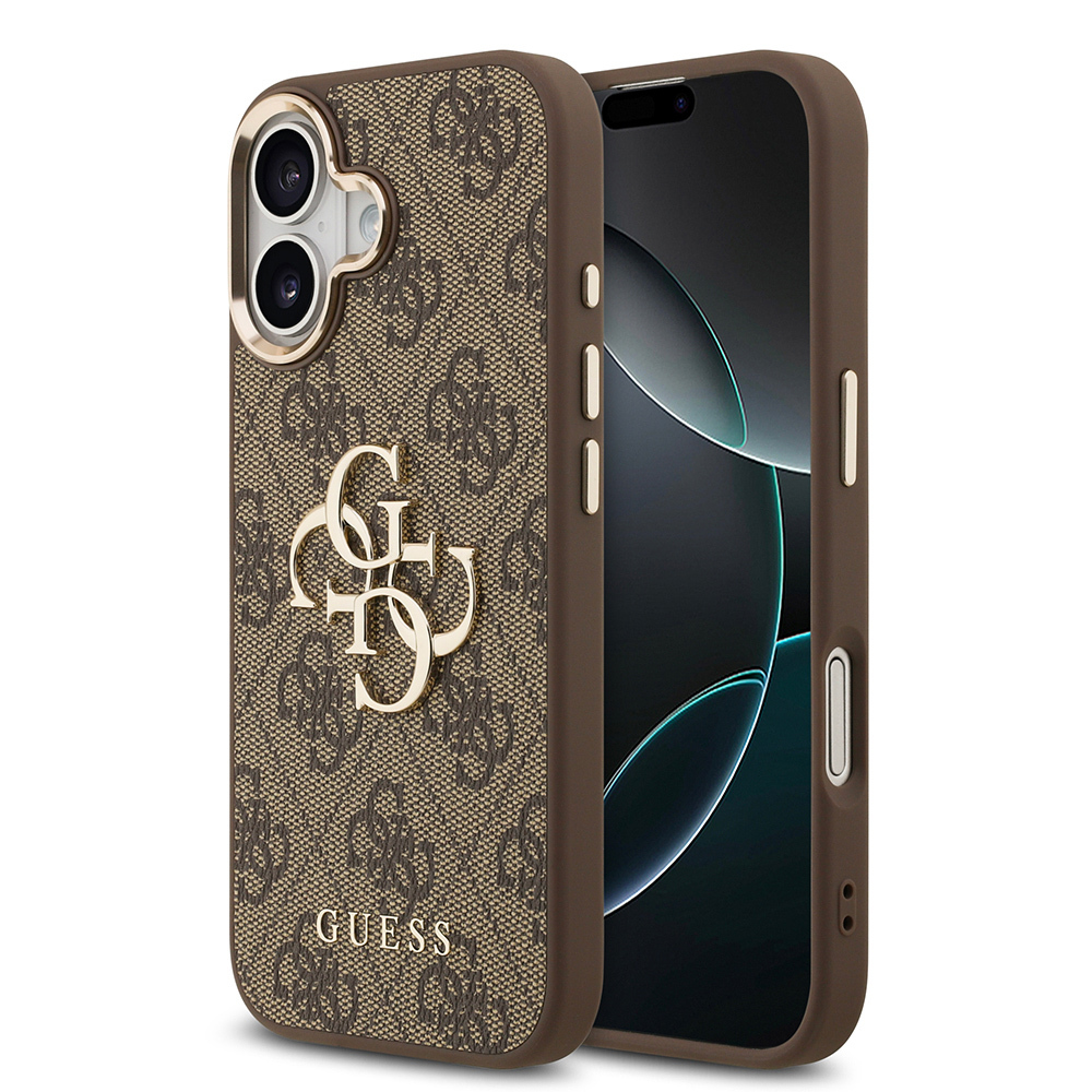 Apple iPhone 17 Uyumlu Kılıf Guess Orjinal Lisanslı Gold Metal Kamera Çerçeveli 4G Desenli Metal Büyük 4G ve Yazı Logolu Kapak
