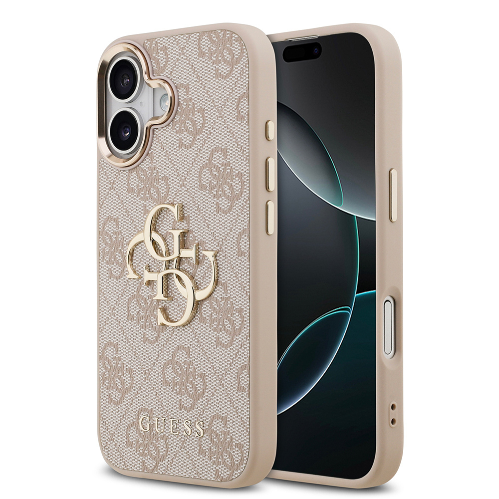 Apple iPhone 17 Uyumlu Kılıf Guess Orjinal Lisanslı Gold Metal Kamera Çerçeveli 4G Desenli Metal Büyük 4G ve Yazı Logolu Kapak