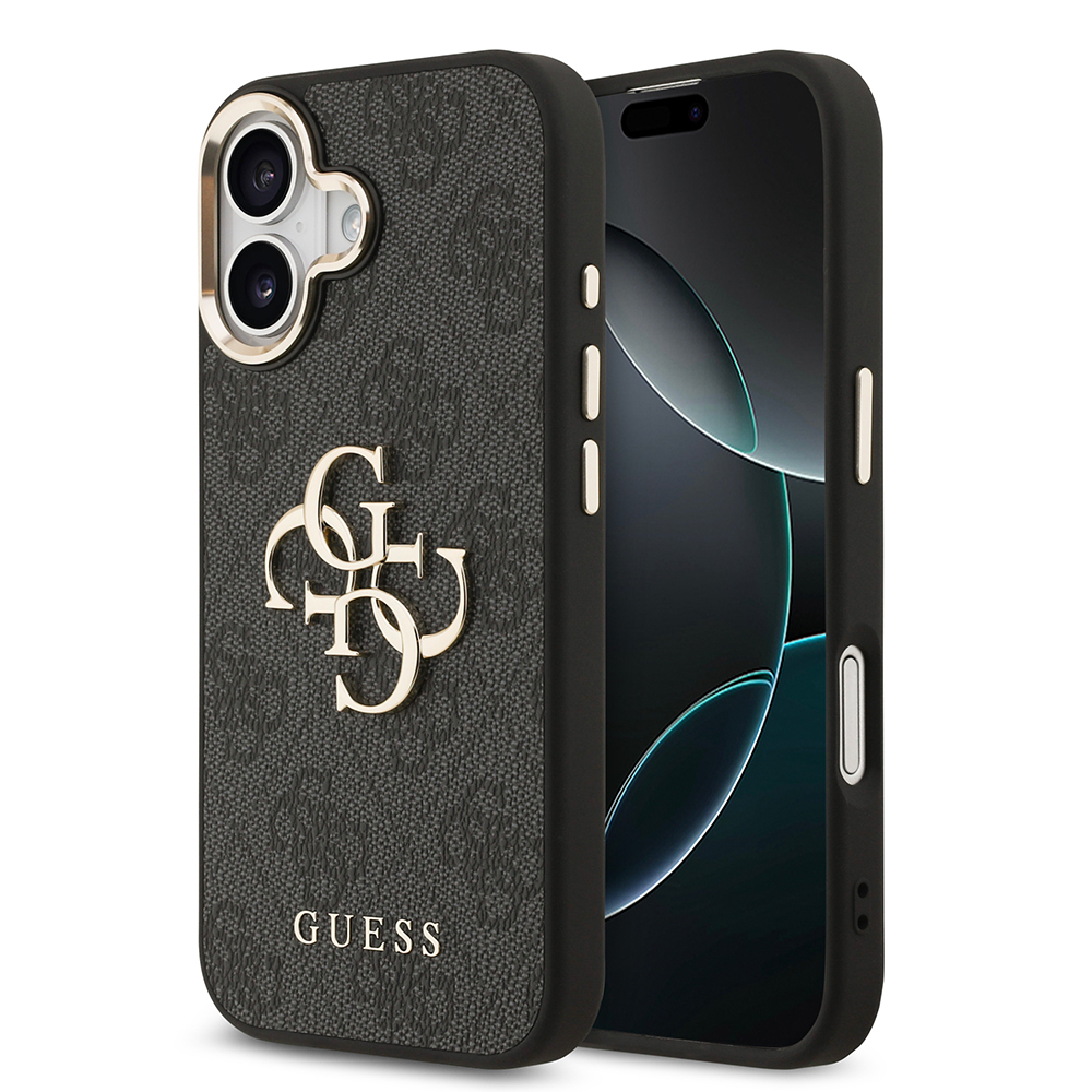 Apple iPhone 17 Uyumlu Kılıf Guess Orjinal Lisanslı Gold Metal Kamera Çerçeveli 4G Desenli Metal Büyük 4G ve Yazı Logolu Kapak