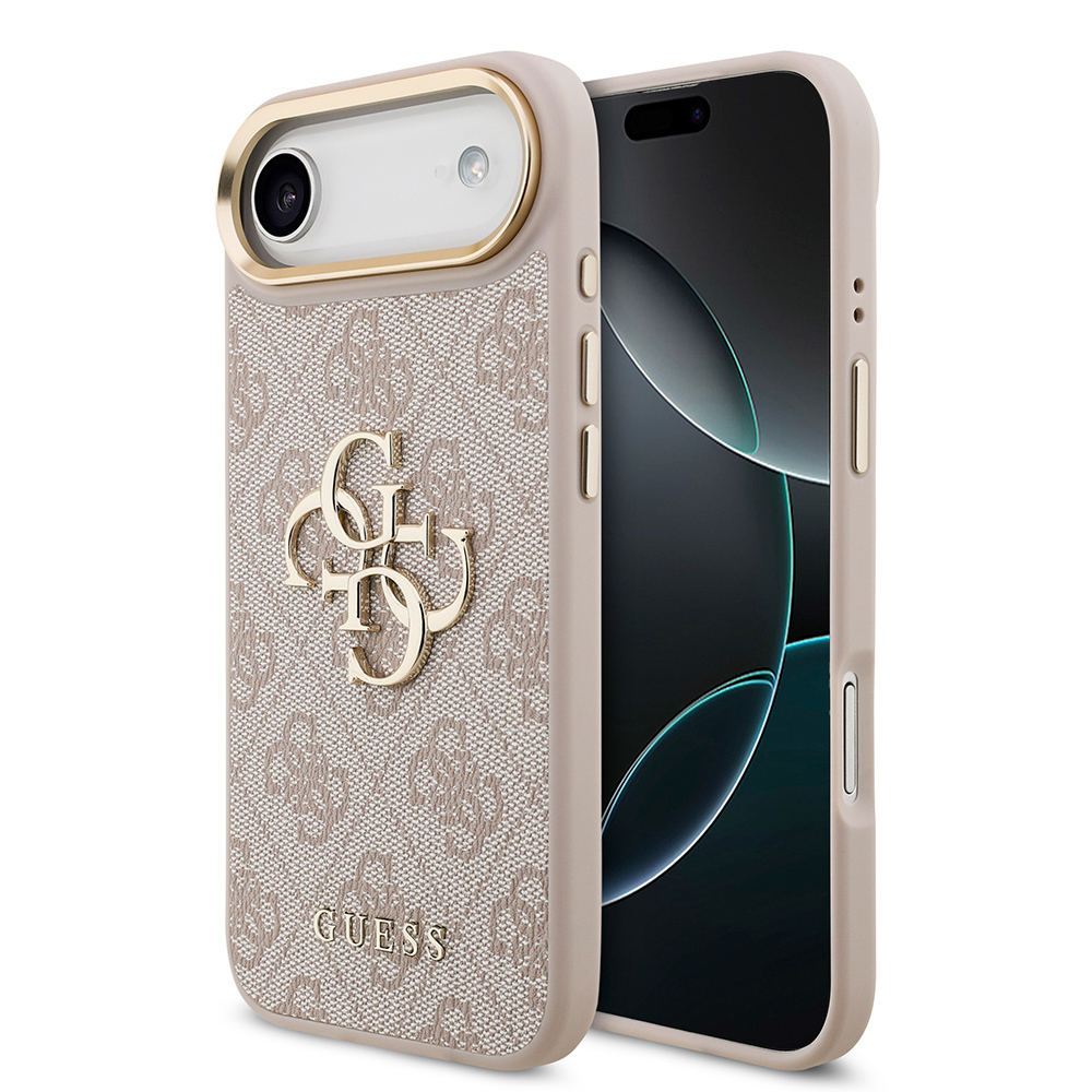 Apple iPhone 17 Air Uyumlu Kılıf Guess Orjinal Lisanslı Gold Metal Kamera Çerçeveli 4G Desenli Metal Büyük 4G ve Yazı Logolu Kapak