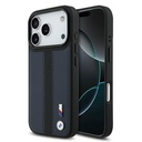 Apple iPhone 17 Pro Uyumlu Kılıf BMW Orjinal Lisanslı M-safe Şarj Özellikli Deri Arka Yüzey Metal Logolu Delikli Şerit Tasarımlı Kapak