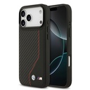Apple iPhone 17 Pro Max Uyumlu Kılıf BMW Orjinal Lisanslı M-safe Şarj Özellikli Metal BMW ve M Logolu PU Karbon Tasarımlı Kapak