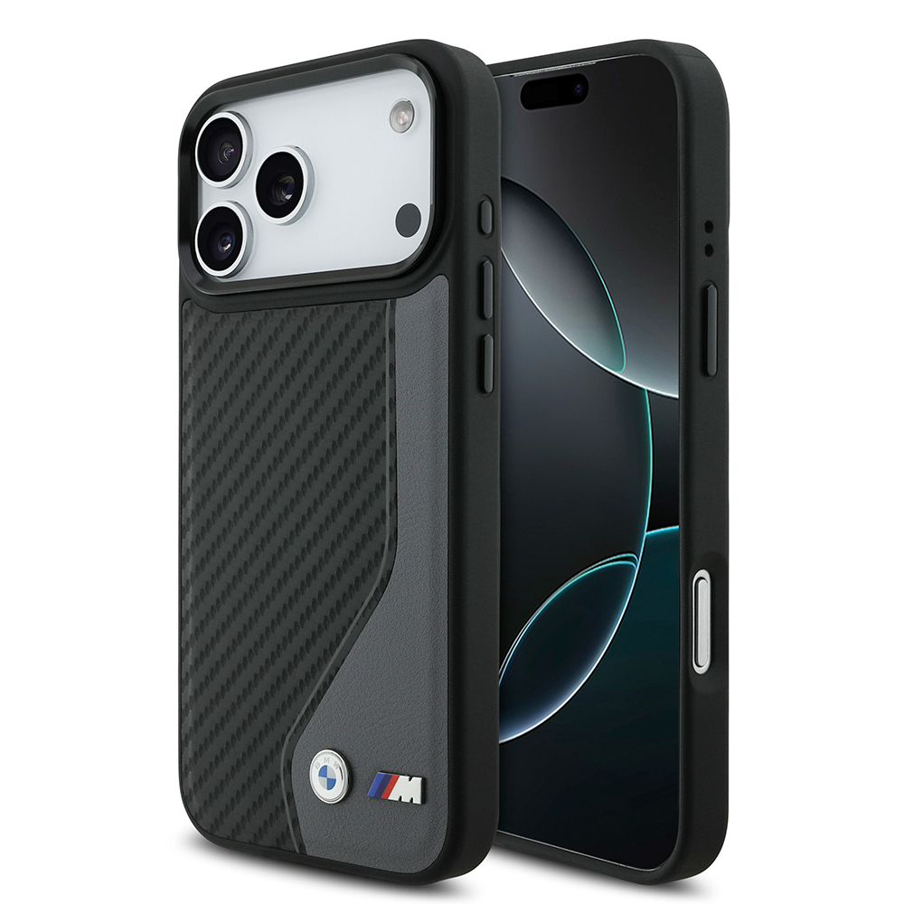 Apple iPhone 17 Pro Max Uyumlu Kılıf BMW Orjinal Lisanslı M-safe Şarj Özellikli Metal BMW ve M Logolu PU Karbon Tasarımlı Kapak