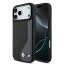 Apple iPhone 17 Pro Max Uyumlu Kılıf BMW Orjinal Lisanslı M-safe Şarj Özellikli Metal BMW ve M Logolu PU Karbon Tasarımlı Kapak