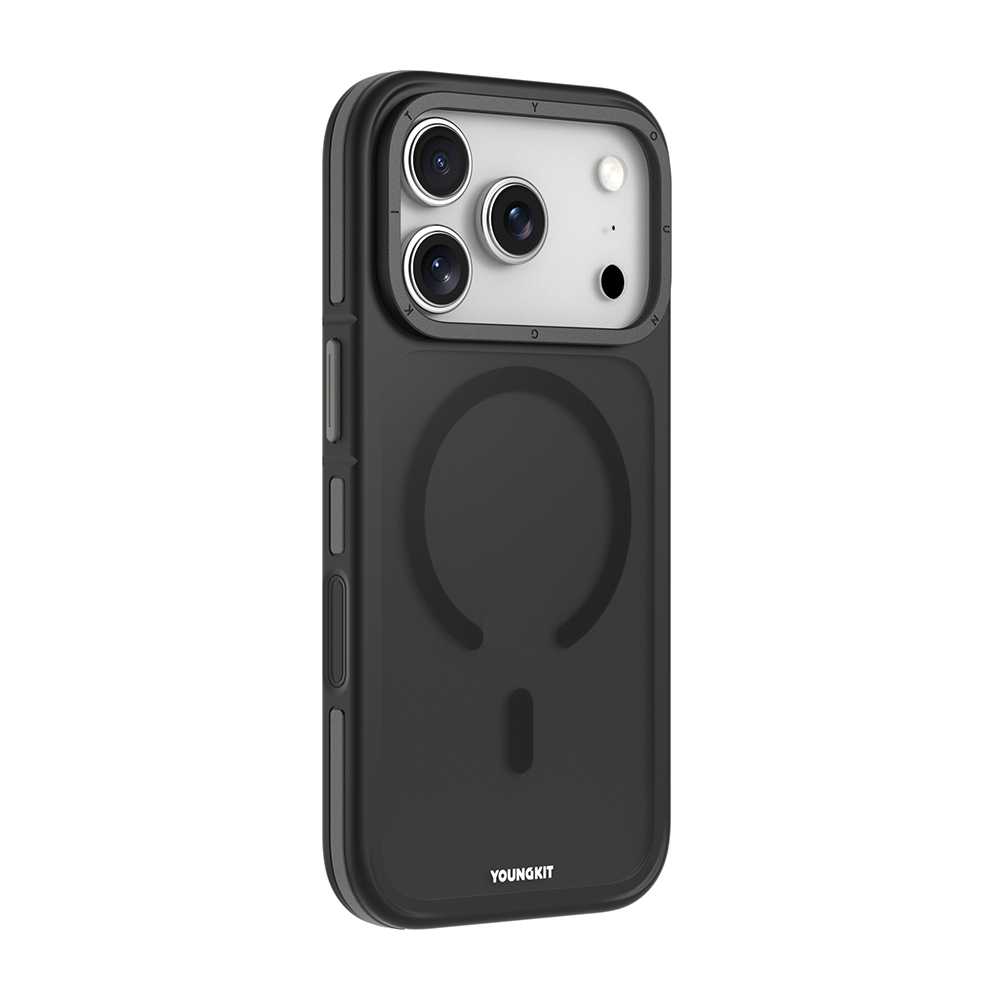 [RNZ-TA123333] Apple iPhone 17 Pro Uyumlu Kılıf M-safe Şarj Özellikli Youngkit Rock Sand Serisi Kapak (Siyah)
