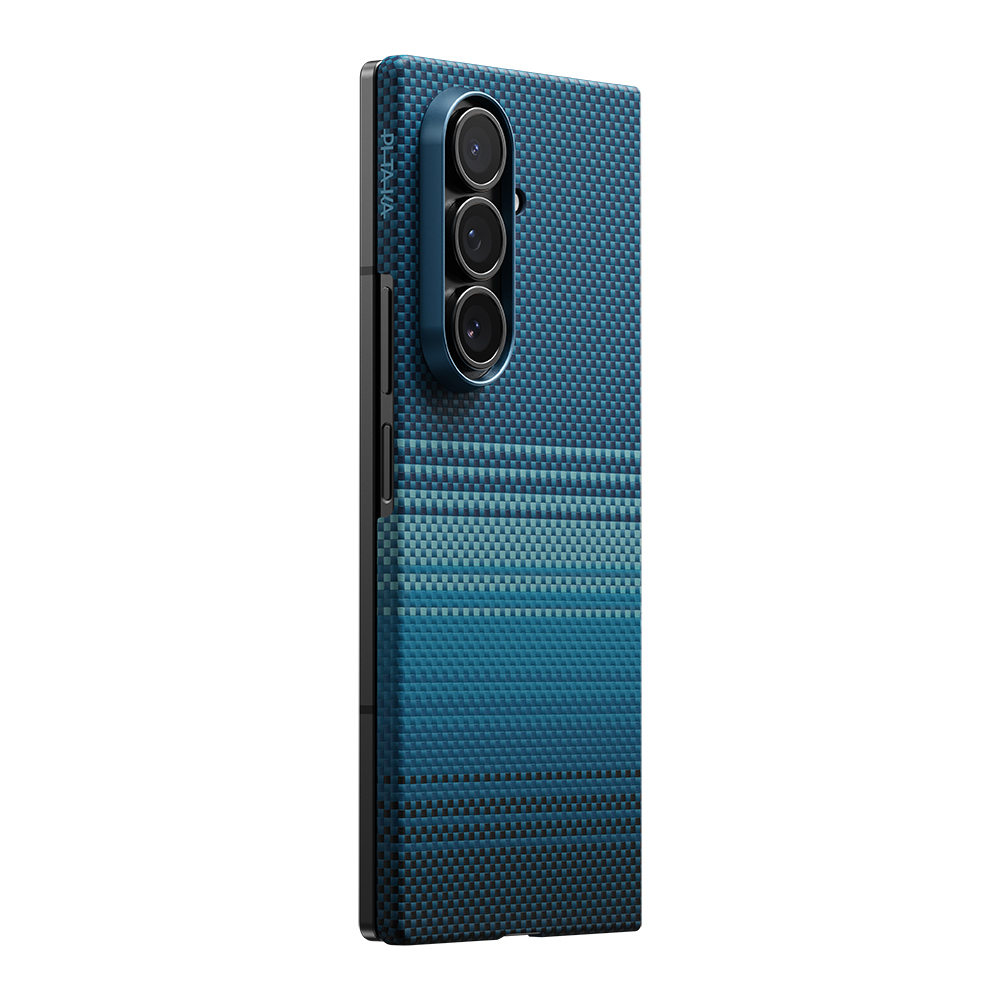 [RNZ-TA123761] Samsung Galaxy Z Fold 7 Uyumlu Kılıf M-safe Şarj Özellikli Aramid Fiber Pitaka Tactile Woven Sunset-Moonrise Serisi Kapak (Mavi)