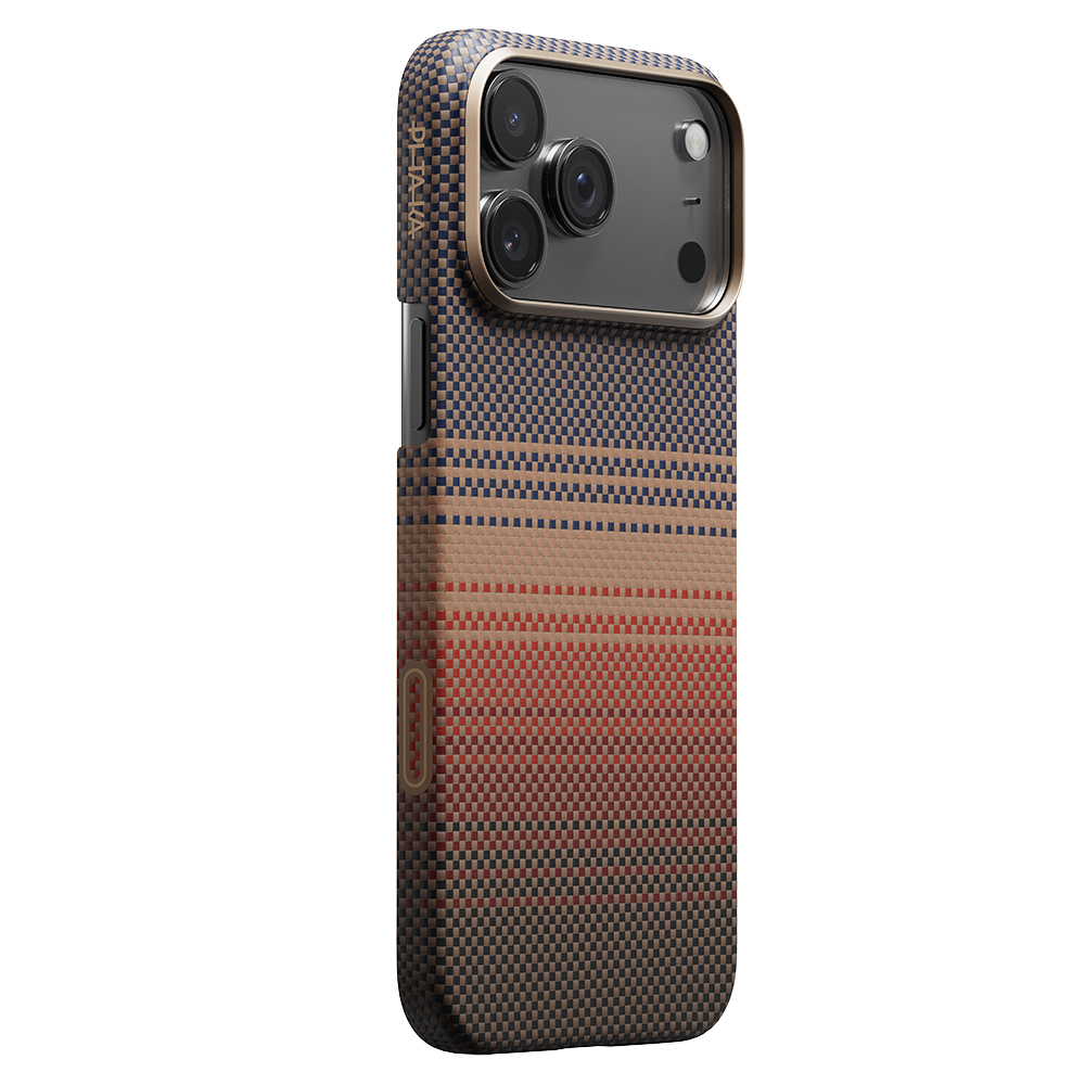 Apple iPhone 17 Pro Uyumlu Kılıf M-safe Şarj Özellikli Aramid Fiber Pitaka Tactile Woven Sunset-Moonrise Serisi Kapak