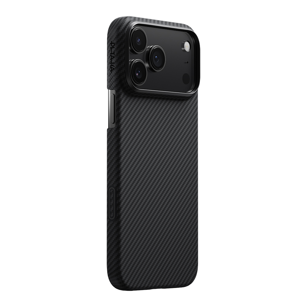 [RNZ-TA123763] Apple iPhone 17 Pro Max Uyumlu Kılıf M-safe Şarj Özellikli 1500D Aramid Fiber Pitaka Ultra-Slim Classic Serisi Black-Grey Twill Kapak