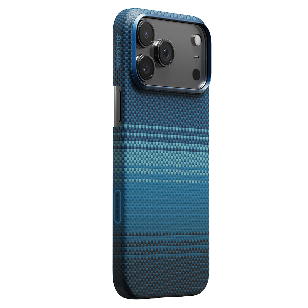 [RNZ-TA123774] Apple iPhone 17 Pro Max Uyumlu Kılıf M-safe Şarj Özellikli Aramid Fiber Pitaka Tactile Woven Sunset-Moonrise Serisi Kapak (Mavi)