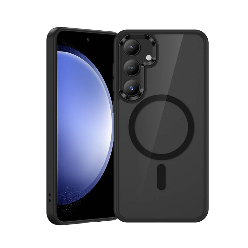 [RNZ-TA123923] Samsung Galaxy S25 Uyumlu Kılıf M-safe Şarj Özellikli Şeffaf Arka Yüzey Benks MagClap TPU Çerçeve Kapak (Siyah)