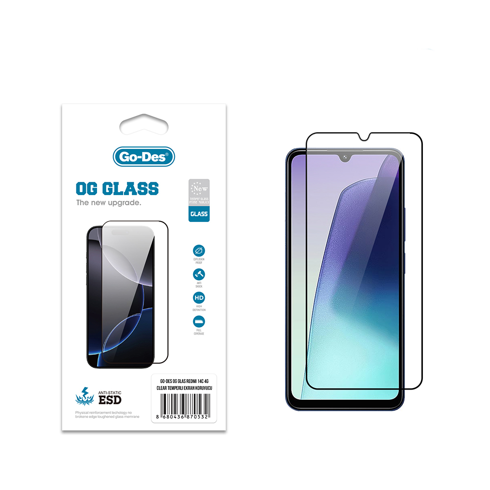 [RNZ-TA121841] Xiaomi Redmi 14C 4G Uyumlu Go Des OG Glass Antistatik Temperli Cam Ekran Koruyucu