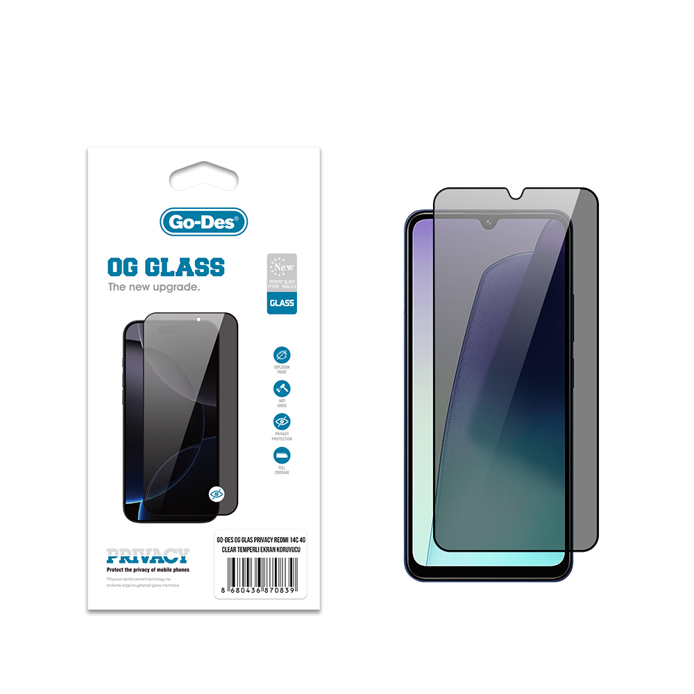 [RNZ-TA121889] Xiaomi Redmi 14C 4G Uyumlu Go Des OG Glass Privacy Antistatik Temperli Cam Ekran Koruyucu