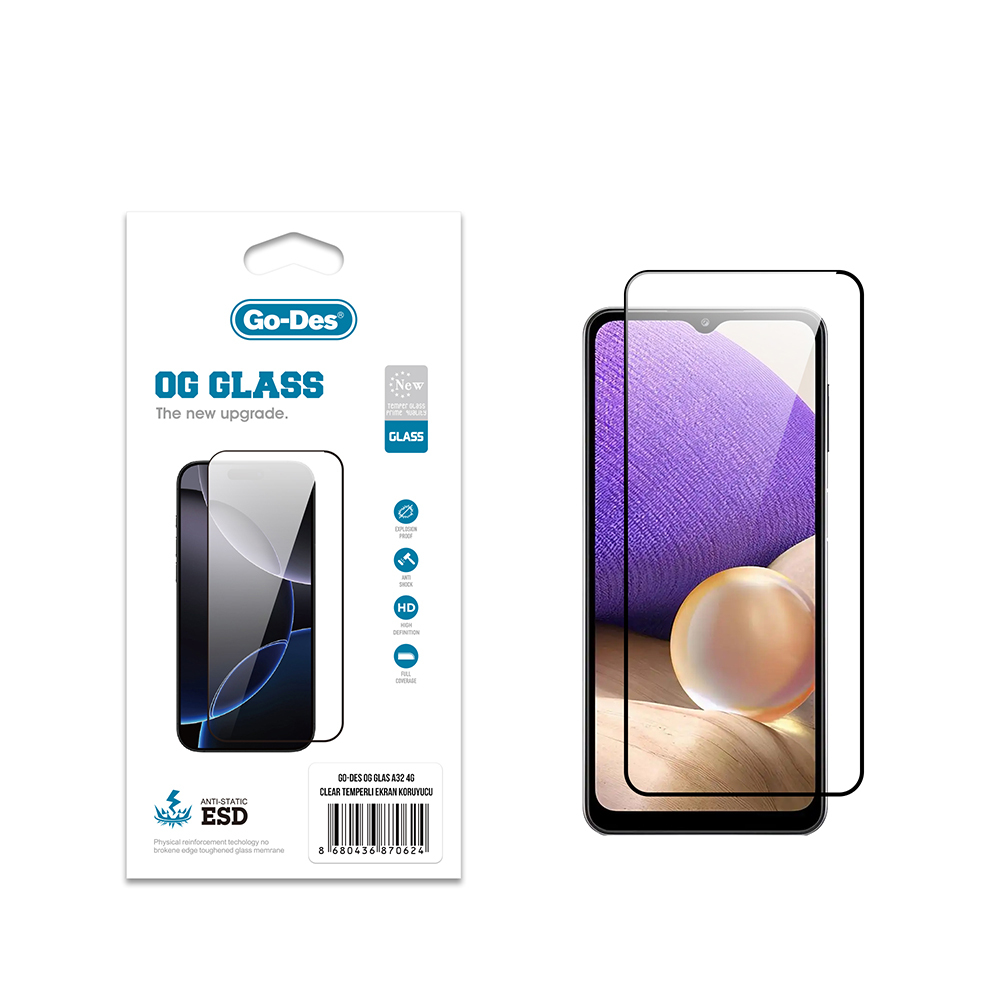 [RNZ-TA121845] Samsung Galaxy A32 4G Uyumlu Go Des OG Glass Antistatik Temperli Cam Ekran Koruyucu