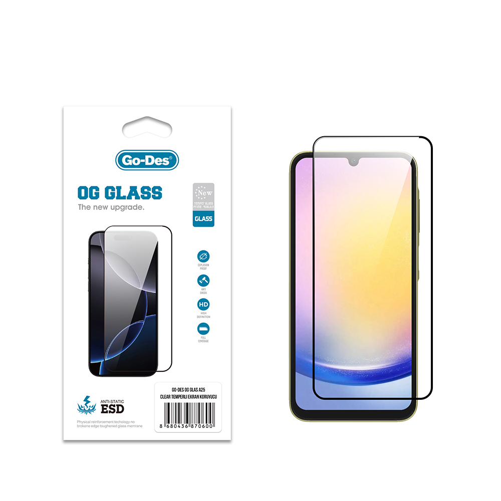 [RNZ-TA121849] Samsung Galaxy A25 Uyumlu Go Des OG Glass Antistatik Temperli Cam Ekran Koruyucu