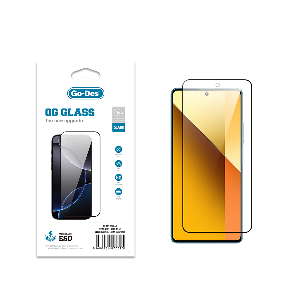 [RNZ-TA121843] Xiaomi Redmi Note 13 Pro 4G Uyumlu Go Des OG Glass Antistatik Temperli Cam Ekran Koruyucu