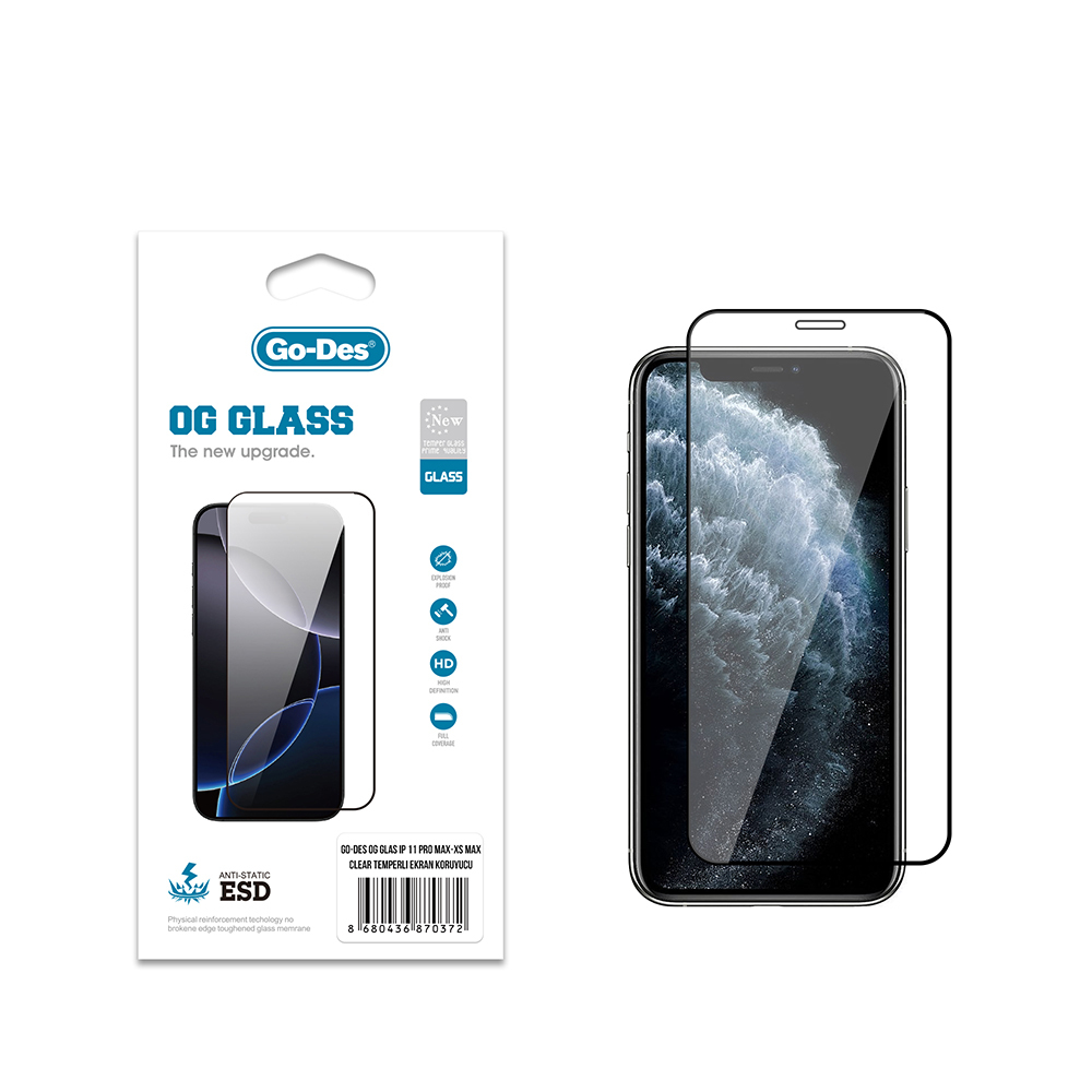 [RNZ-TA121863] Apple iPhone XS Max Uyumlu Go Des OG Glass Antistatik Temperli Cam Ekran Koruyucu