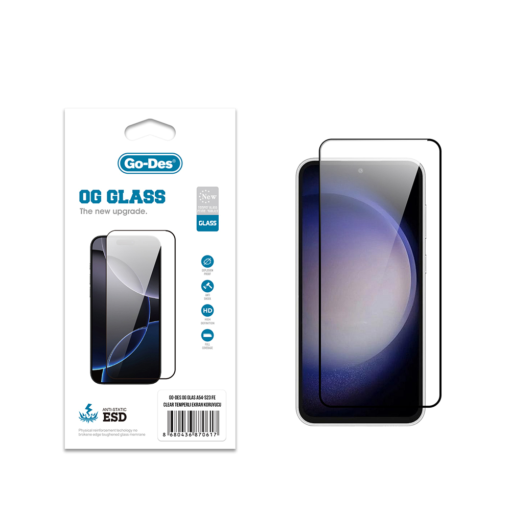 [RNZ-TA121858] Samsung Galaxy S23 FE Uyumlu Go Des OG Glass Antistatik Temperli Cam Ekran Koruyucu