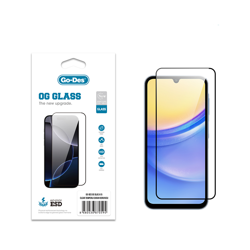 [RNZ-TA121860] Samsung Galaxy A15 Uyumlu Go Des OG Glass Antistatik Temperli Cam Ekran Koruyucu