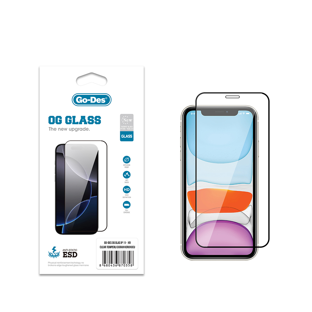[RNZ-TA121864] Apple iPhone 11 Uyumlu Go Des OG Glass Antistatik Temperli Cam Ekran Koruyucu