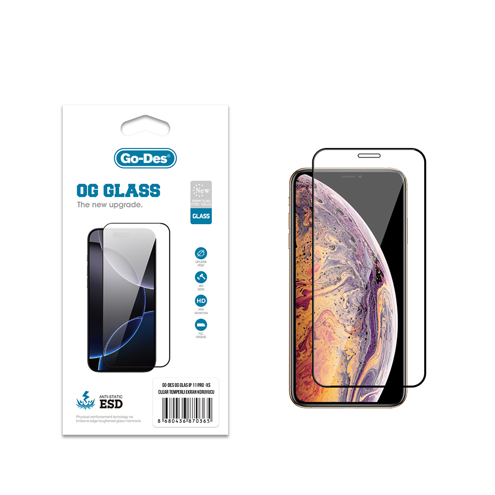 [RNZ-TA121865] Apple iPhone 11 Pro Uyumlu Go Des OG Glass Antistatik Temperli Cam Ekran Koruyucu