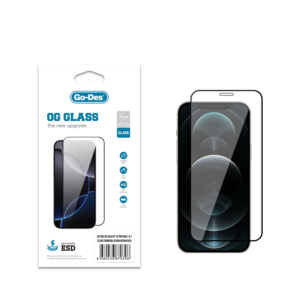 [RNZ-TA121869] Apple iPhone 12 Pro Max Uyumlu Go Des OG Glass Antistatik Temperli Cam Ekran Koruyucu